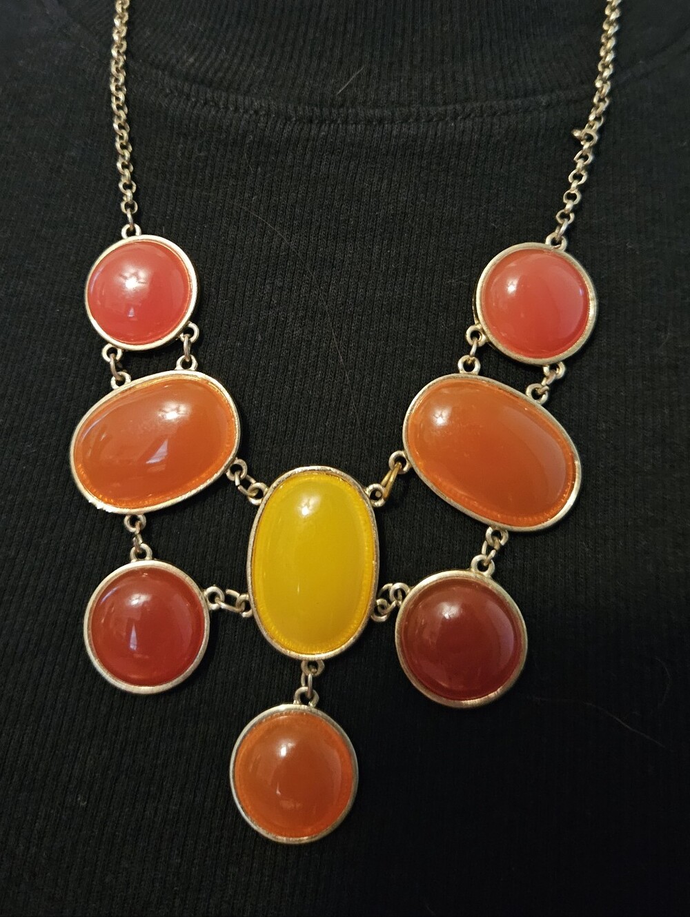Vintage * Faux Gemstone Bib Necklace * Orange Yellow Pink * Classy * Statement